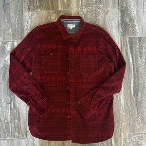 Red Casual Button Down Shirt with Geometric Pattern